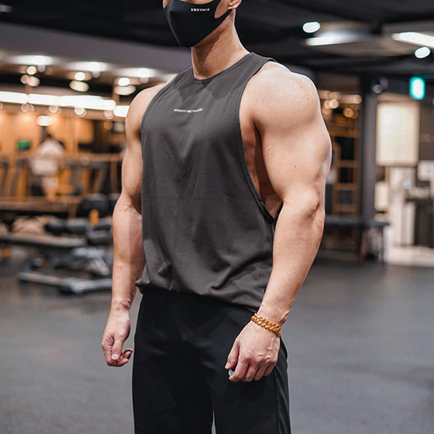 夏季新款健身运动速干背心男弹力宽松宽肩圆领休闲运动马甲