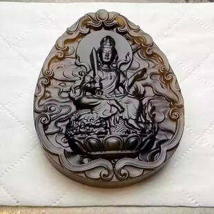 保真天然披毛犀角黑金老亚吊牌精品雕刻鱼子纹丝竹纹把玩送礼