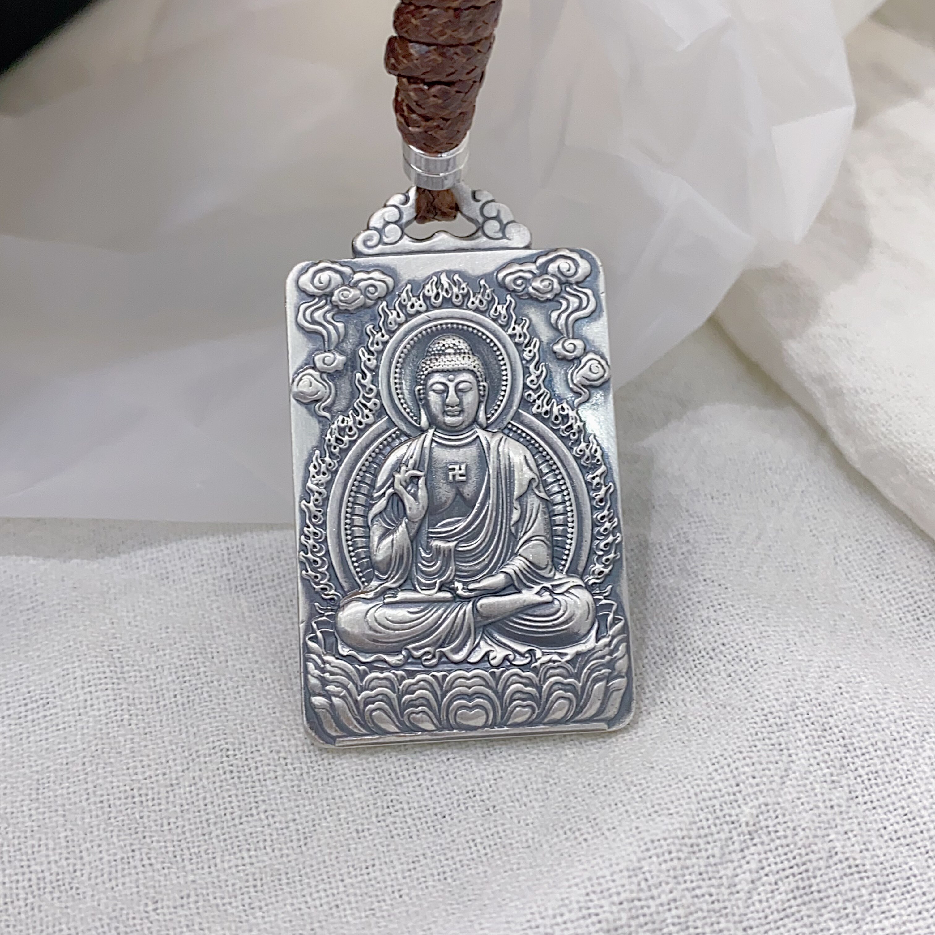 正银坊 足银990佛牌吊坠复古纯银项链挂件守护神送礼约22g