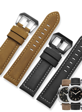 代用沛纳海表带男疯牛马磨砂牛皮复古原厂手表带黑武士T441胖大海