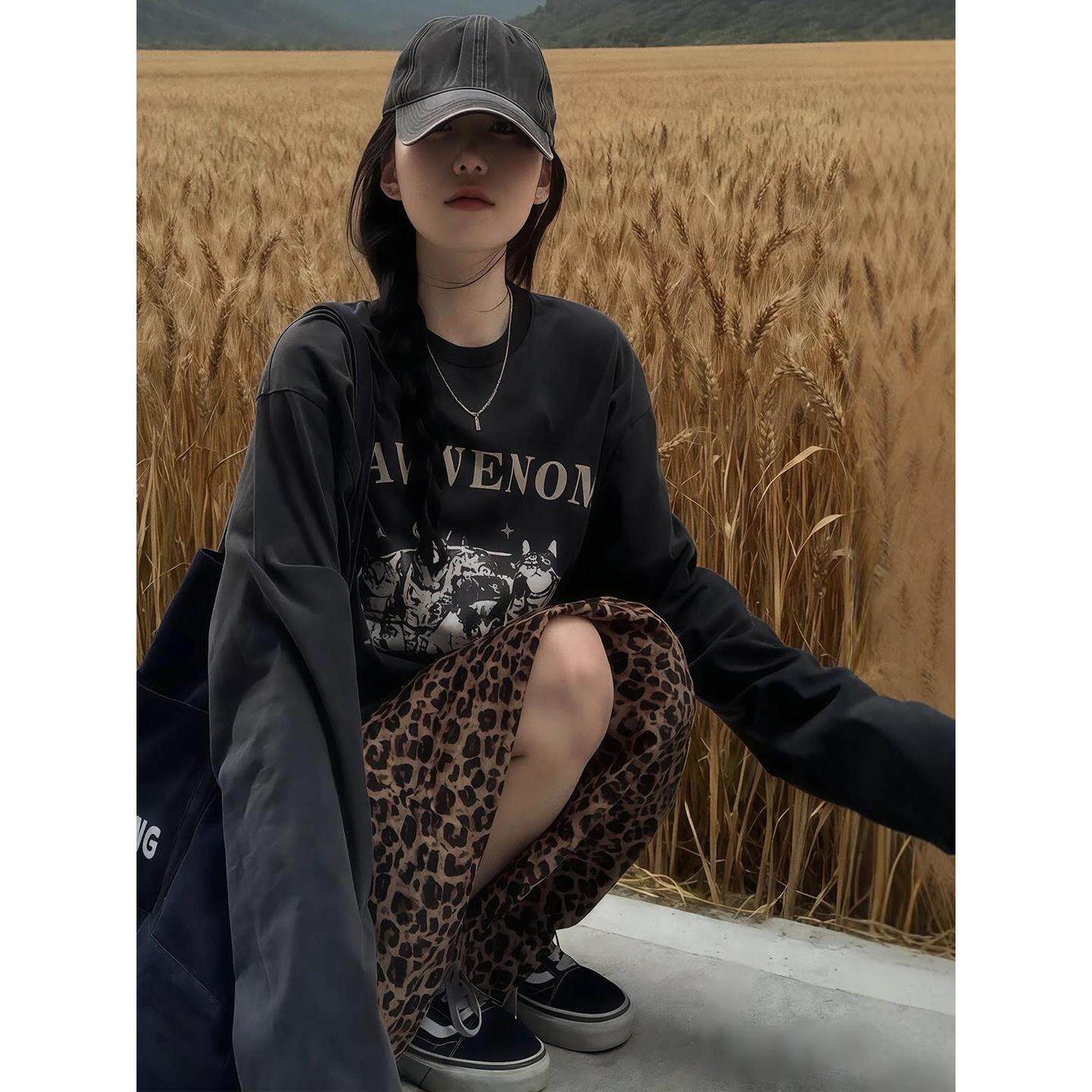 JOYIASS无帽印花美式慵懒风卫衣女装秋冬季2025新款外贸原单时尚