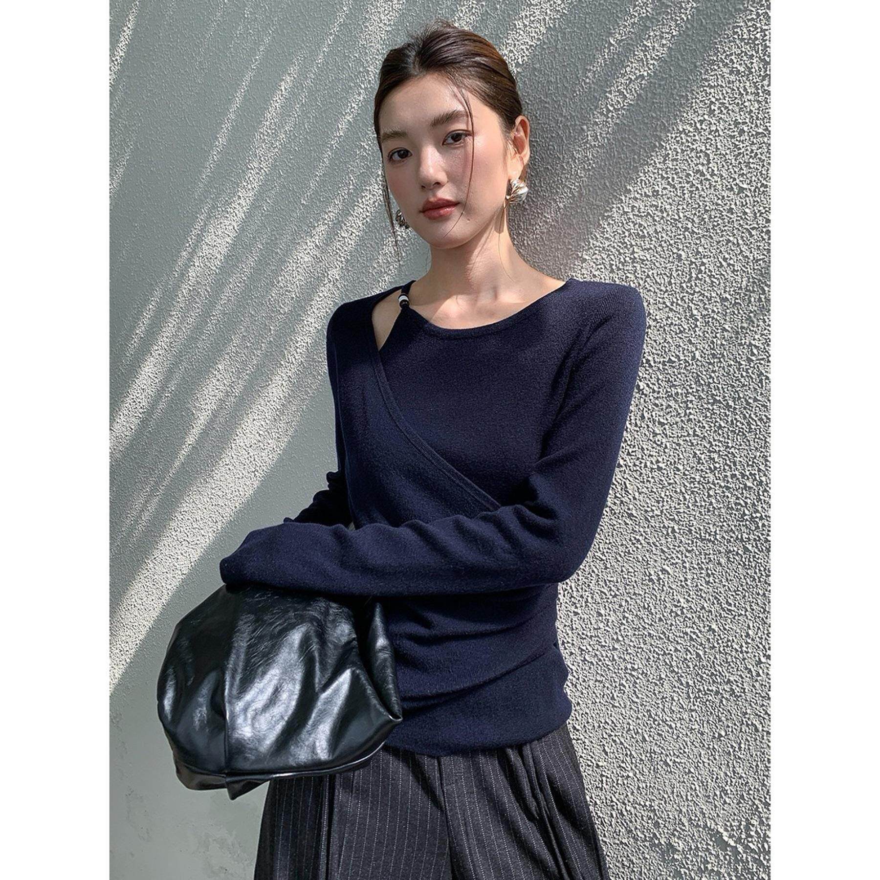 JOYIASS极简风露肩假两件针织衫女装秋季2025新款外贸原单气质百