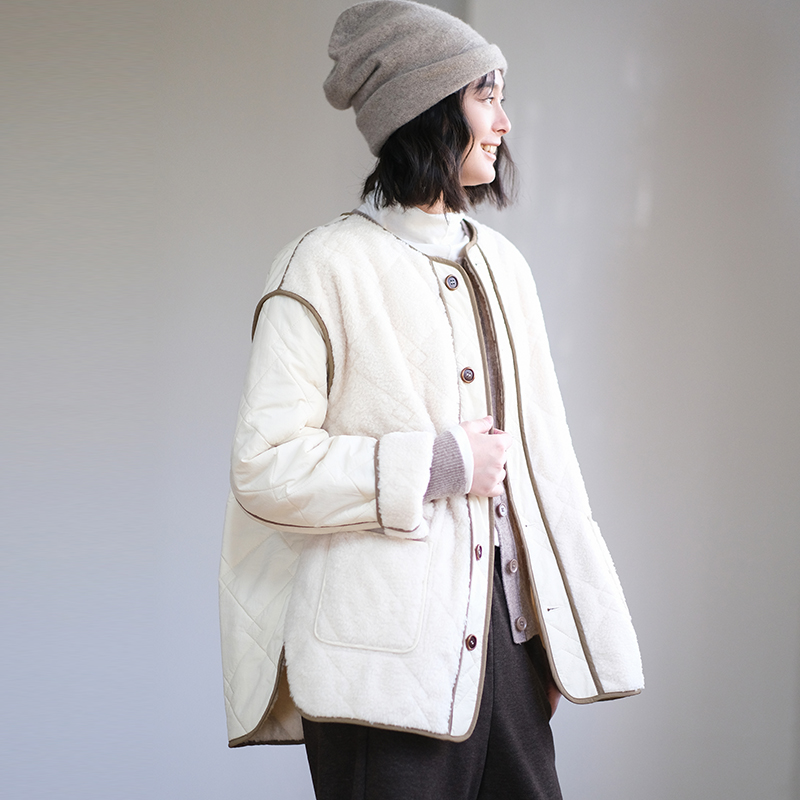 那禾新品拼接双面穿棉服大口袋保暖宽松外套女NW54MC6379