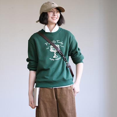 那禾新品加绒印花圆领宽松卫衣女ND34VY1932