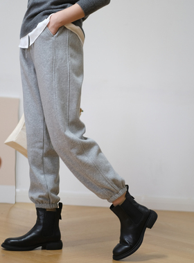 那禾加厚加绒休闲长裤抽绳松紧腰束脚口设计卫裤ND34KY5940