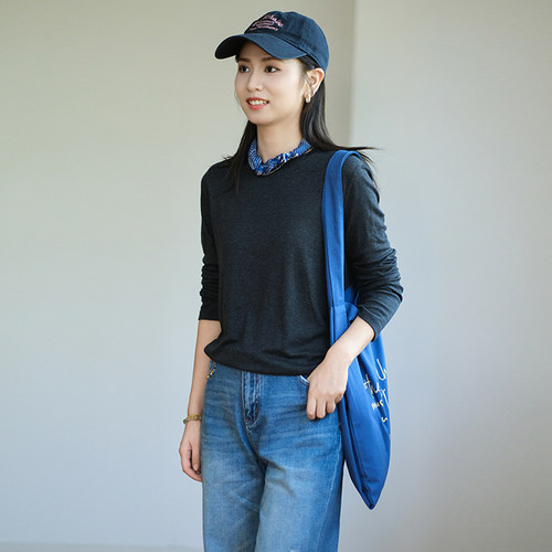 那禾新品纯色打底T恤女休闲百搭上衣ND63TY5842