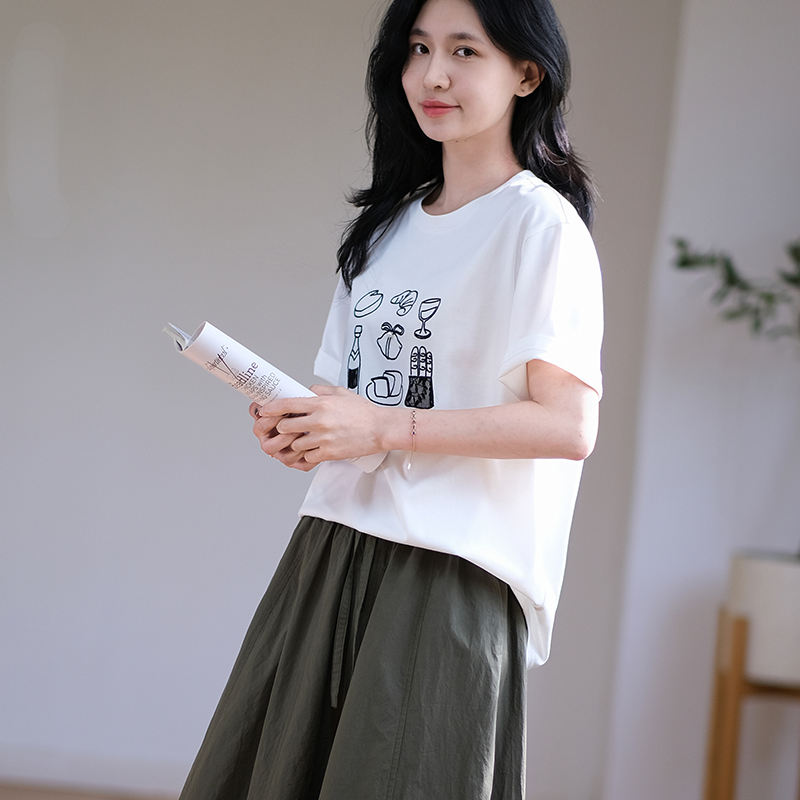 那禾新品圆领卡通印花短袖T恤百搭上衣女ND52TY5655