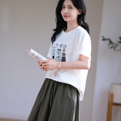 那禾新品圆领卡通印花短袖T恤百搭上衣女ND52TY5655