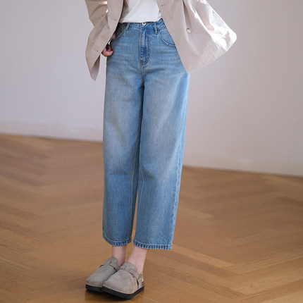 那禾新品宽松棉感牛仔蓝休闲裤女ND53KZ0257