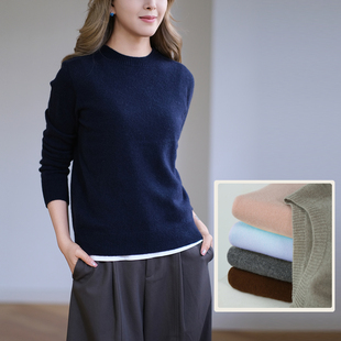 那禾新款纯色羊毛简约圆领长袖针织套头打底衫女 NT34TH5916