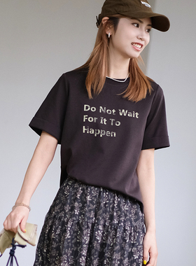 那禾夏季新品韩系字母印花短袖T恤女NW62TY0552