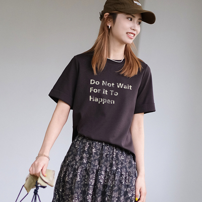 那禾夏季新品韩系字母印花短袖T恤女NW62TY0552
