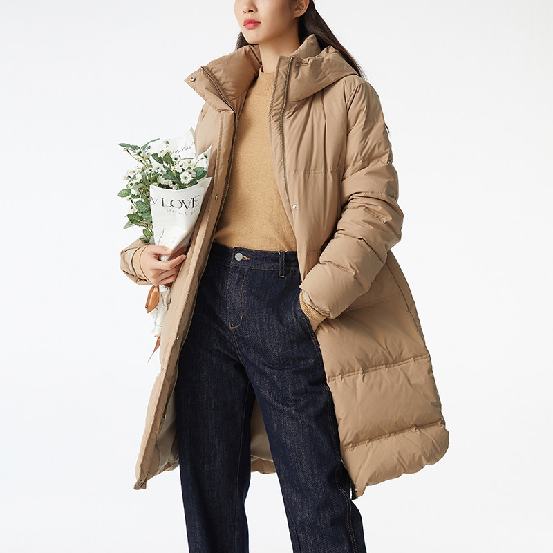 那禾新品白鸭绒过膝保暖羽绒服女NW44RR0153