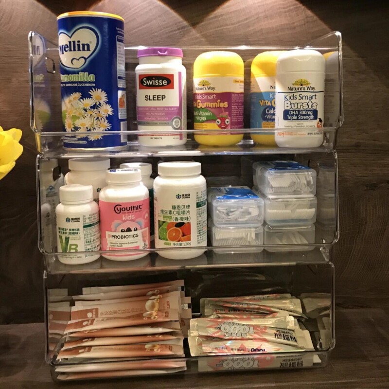 桌面收纳盒透明置物架子吧台零食书桌化妆品咖啡可叠加杂物收纳筐