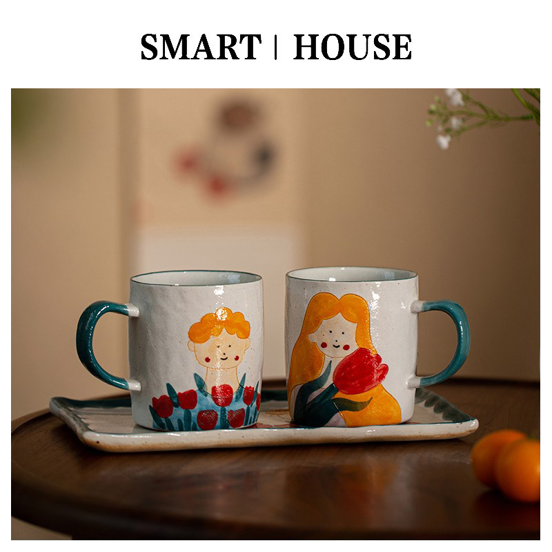 smart house陶瓷马克杯日式手绘插画情侣对杯创意杯具设计水杯