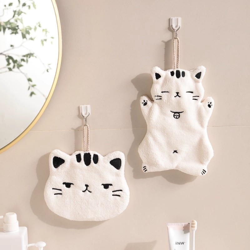 可爱猫咪擦手巾卫生间厨房挂式擦手怕不掉毛珊瑚绒儿童擦手小毛巾