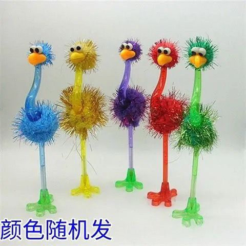 韩版卡通动物笔造型毛绒鸟玩具礼品笔鸵鸟圆珠笔抽象可爱玩具笔