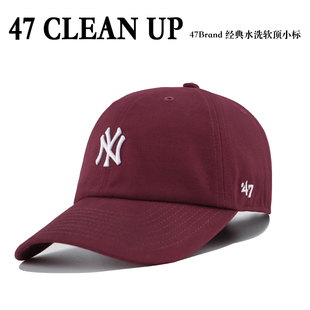 47brand酒红色la帽子女春夏防晒棒球帽mlb软顶水洗小标ny鸭舌帽男
