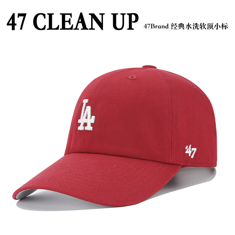 47brand棒球帽子女可调节春秋la防晒帽红色软顶mlb小标ny鸭舌帽男