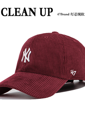 47brand酒红色灯芯绒帽子女秋冬软顶保暖棒球帽男百搭la鸭舌帽ins