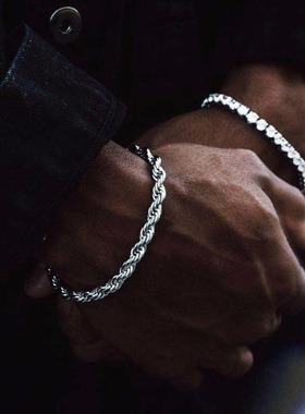 FourPin欧美嘻哈麻花链手链18k镀金街头hiphop配饰男女