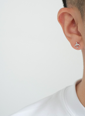 FourPin镶钻小飞机耳钉小众百搭简约冷淡风高级感925纯银耳饰男女
