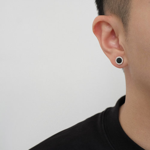 FourPin925纯银黑玛瑙男女耳钉