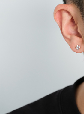 FourPin方形拼接锆石耳钉小众设计感嘻哈说唱气质925纯银耳饰男女