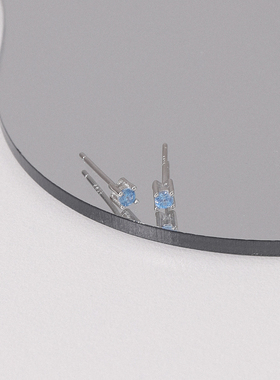 FourPin天蓝色锆石耳钉嘻哈小众简约高级感超迷你925银耳骨钉男女