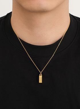 FourPin小金块项链欧美嘻哈说唱潮流ins简约风百搭钛钢锁骨链男女