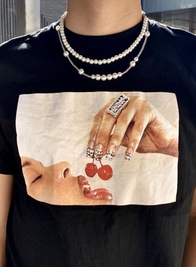 FourPin珍珠项链欧美嘻哈说唱百搭hip hop配饰Asap Rocky同款男女