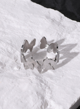 FourPin蝴蝶拼接戒指小众设计感简约ins冷淡风潮人钛钢指环男女