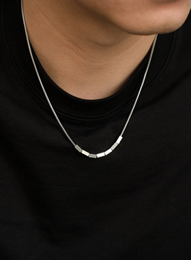 FourPin滑动方块项链嘻哈说唱潮人健身复古ins百搭钛钢锁骨链男女