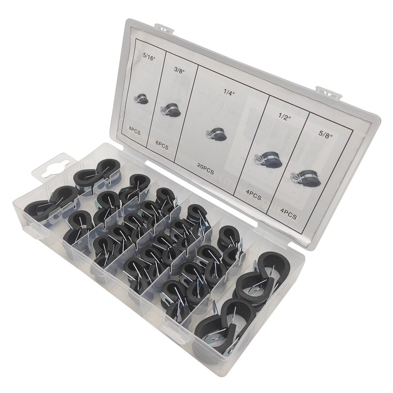 42pcs 铁镀锌连胶条喉箍 R型喉箍 橡K胶软管夹 骑马卡 胶条卡箍