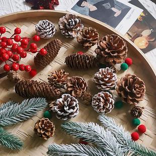 圣诞节天然原色松果松针礼物礼品打包装 diy材料 饰品道具花束包装