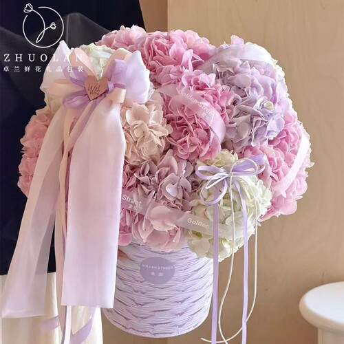 七夕新品 3D立体编织抱抱桶仿藤编硬纸板插花圆篮花店花艺diy礼盒