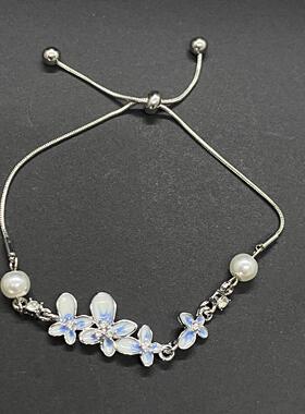 蓝色渐变珐琅花朵手链2025新款可抽拉精致百搭手饰小众设计感手环