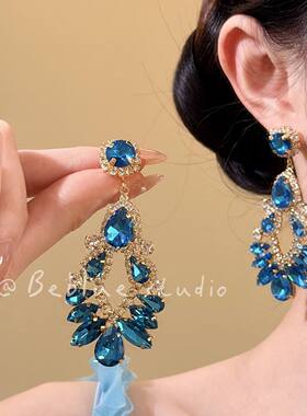 蓝色秘境~千金感蓝色镂空耳环女轻奢精致晚宴耳钉高级感耳夹耳饰
