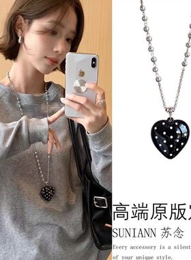 韩系波点爱心珍珠项链女简约气质长款吊坠毛衣链小众设计百搭配饰