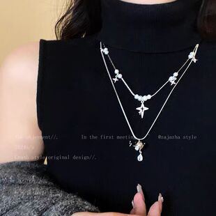 多层叠带珍珠土星项链女小众设计感轻奢锁骨链甜酷百搭毛衣链