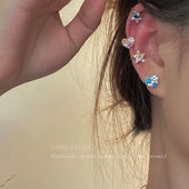 ins幻彩镶钻五角星爱心耳钉简约无耳洞百搭时尚 超闪耳骨夹套装