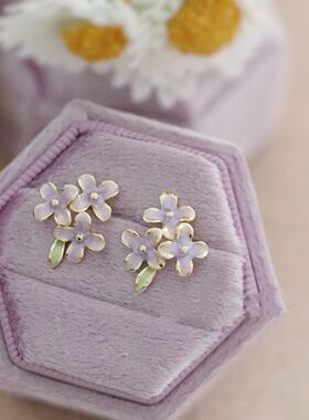 紫色珐琅花朵耳钉女轻奢小众设计高级感耳环独特漂亮气质绝美耳饰