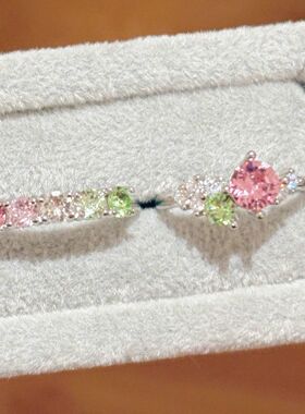 【青柠粉桃】粉绿渐变彩宝戒指甜妹风小众设计感温柔气质指环新款