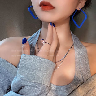 春夏季 潮耳钉简约气质高级大气耳饰女网红 彩色方形耳环2021年新款