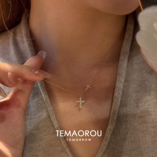 新款水灵灵超闪锆石十字项链设计感女款小众ins锁骨链高级感百搭