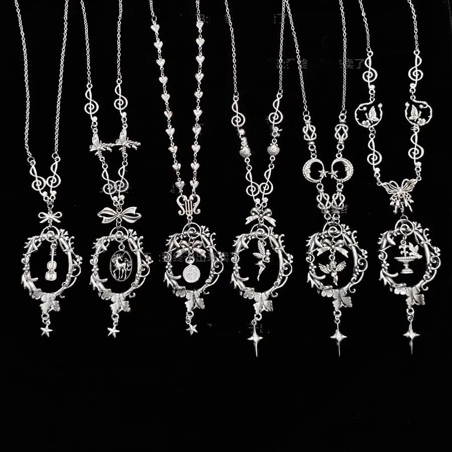 花环做旧古银色cla系lolita项链毛衣链长款复古原创手作