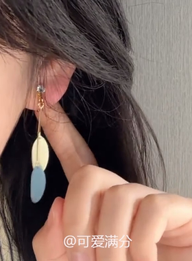 「蹁跹恋羽」新中式蓝色羽毛长款耳钉2024小众独特设计感百搭耳夹