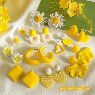 多巴胺黄色花朵耳环女2025年新款 高级感耳钉网红温柔气质耳饰 爆款