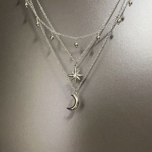 Vintage古着 Silver light hanging night欧美风月亮星星吊坠项链