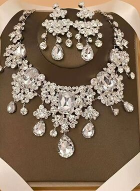 爆闪满水滴项链耳环气质套装新款高级轻奢宴会锁骨晚礼服配饰
